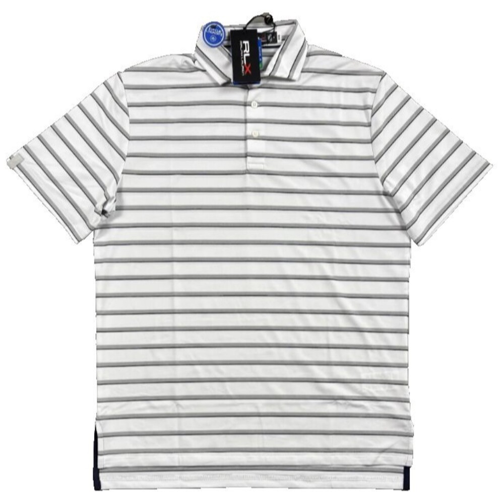 NWT RLX Ralph Lauren Mens Performance Golf White Striped Polo Shirt Wicking Sz M